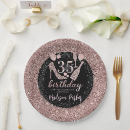 Plato De Papel Purpurina de lujo personalizado 35º cumpleaños