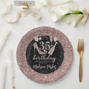 Plato De Papel Purpurina de lujo personalizado 35º cumpleaños