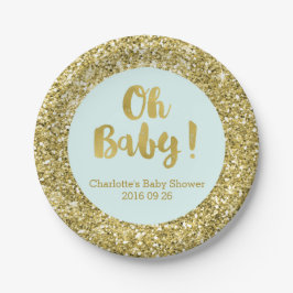 Plato De Papel Purpurina de oro azul claro Oh placa Baby Shower p