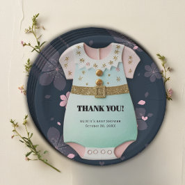 Plato De Papel Purpurina de oro Baby Clothes Floral Baby Shower