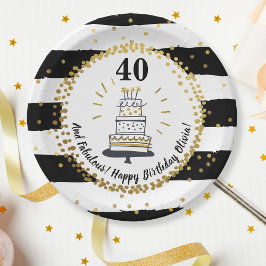 Plato De Papel Purpurina de oro Black Stripes Cualquier Edad Feli