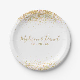 Plato De Papel Purpurina de oro Confetti Boda elegante personaliz
