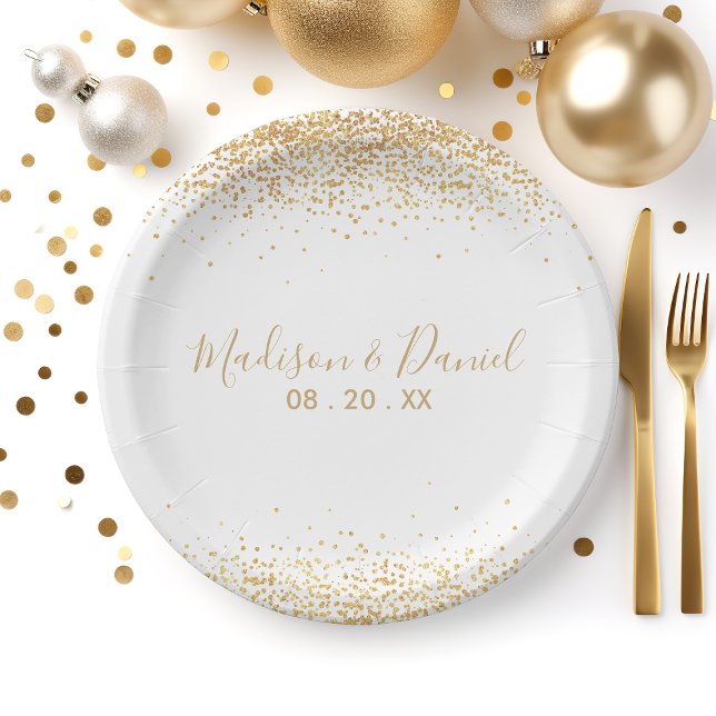 Plato De Papel Purpurina de oro Confetti Boda elegante personaliz (Subido por el creador)