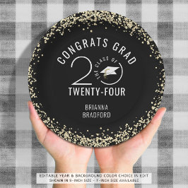 Plato De Papel Purpurina de oro de Black Faux de Graduación Moder