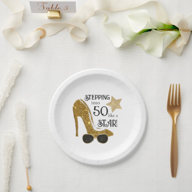 Plato De Papel Purpurina de oro de la edad personalizada Fiesta d (Boda)