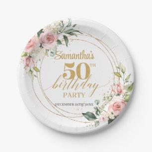 Plato De Papel Purpurina de oro de las rosas rosa rubor boho cump