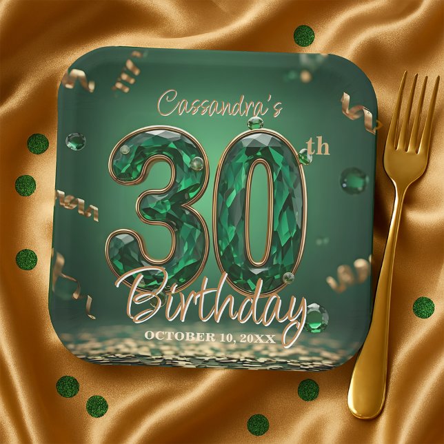 Plato De Papel Purpurina de oro Esmeralda Gemstone 30 cumpleaños (Subido por el creador)