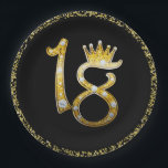 Plato De Papel Purpurina de Oro Glam Modern 18th Crown Birthday 1<br><div class="desc">Personalizar con cualquier texto para cualquier evento.</div>