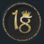 Plato De Papel Purpurina de Oro Glam Modern 18th Crown Birthday 1<br><div class="desc">Personalizar con cualquier texto para cualquier evento.</div>