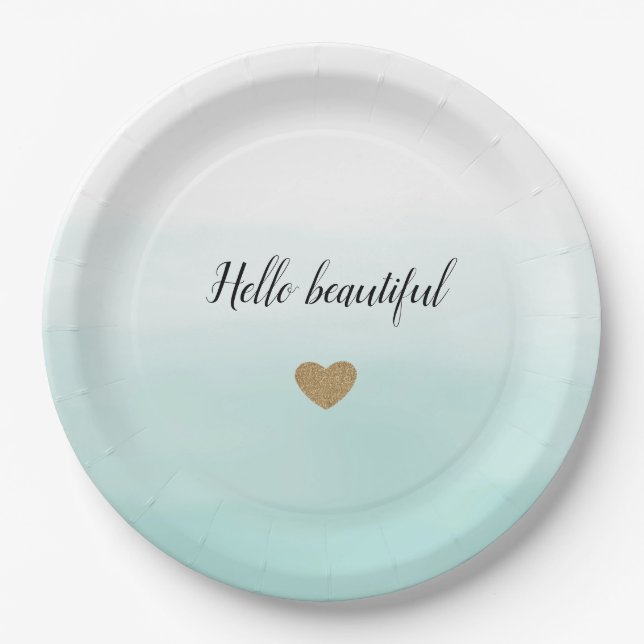 Plato De Papel Purpurina de oro Mint Ombre Personalizado (Anverso)