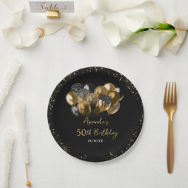 Plato De Papel Purpurina de oro negro moderno se esparce a cualqu