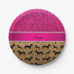 Plato De Papel Purpurina de oro nombre dachshunds purpurina rosa