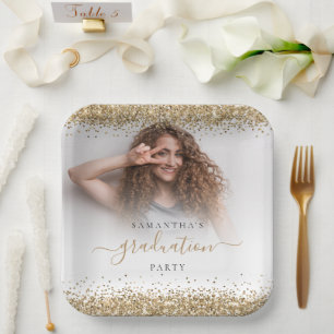 Plato De Papel Purpurina de oro Nombre de foto Graduación 2024 Fi