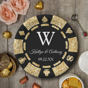 Plato De Papel Purpurina de oro Poker Chip Casino Wedding Party