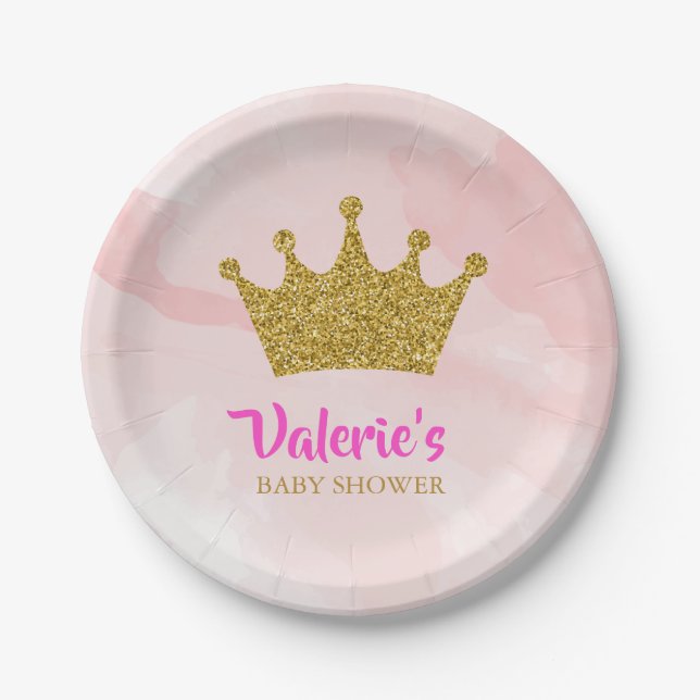 Plato De Papel Purpurina de oro Princesa Baby Shower (Anverso)