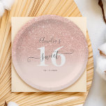 Plato De Papel purpurina de oro Rosa escritura rosa rosa oscuro D<br><div class="desc">purpurina de oro Rosa destella escritura rosa rosa rosa pastel oscuro Sweet 16</div>