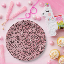 Plato De Papel Purpurina de parkle de impresión de leopardo rosa