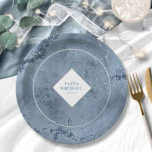 Plato De Papel Purpurina de piedra Boda Dusty Blue ID647
