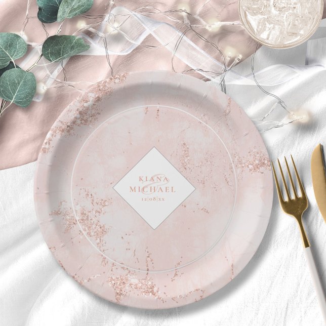 Plato De Papel Purpurina de piedra Boda Rosa Gold ID647 (Subido por el creador)