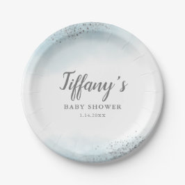 Plato De Papel Purpurina de plata azul elegante Baby Shower