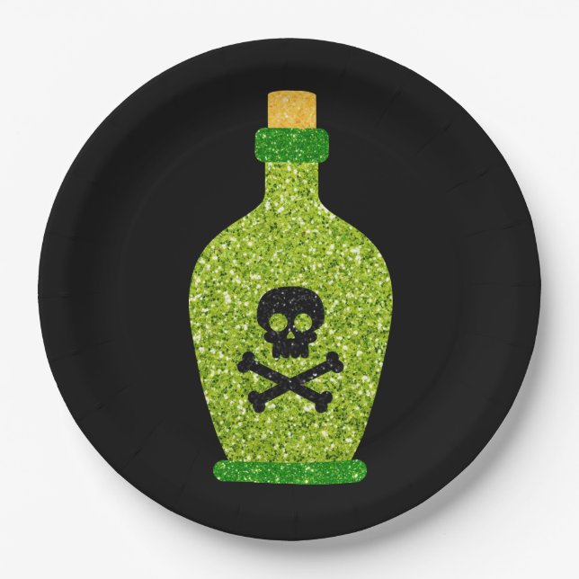 Plato De Papel Purpurina de veneno de Halloween (Anverso)