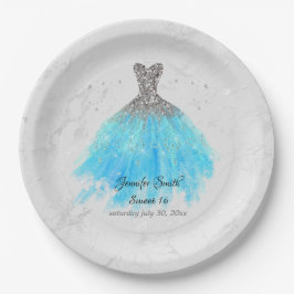 Plato De Papel Purpurina De Vestido Azul Turquesa Dieciséis