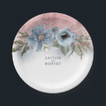 Plato De Papel Purpurina dorado azul turbio y Rosa Elegante moder<br><div class="desc">Flores de color agua azul turbio y oro rosa purpurina elegante planchas de papel</div>