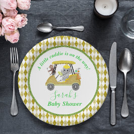 Plato De Papel Purpurina Elefante y Monkey Golf Baby Shower Retur