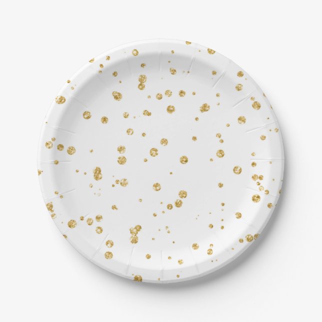 Plato De Papel Purpurina Faux Gold Confetti Wedding Fiesta (Anverso)