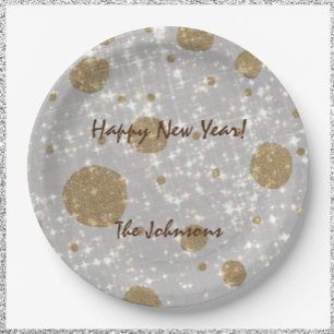 Plato De Papel Purpurina festivo Feliz Año Nuevo