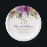 Plato De Papel Purpurina floral Sparkling Amethyst 70th Birthday<br><div class="desc">Colección de cumpleaños coincidente en la tienda Little Bayleigh!</div>