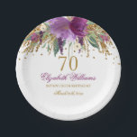 Plato De Papel Purpurina floral Sparkling Amethyst 70th Birthday<br><div class="desc">Colección de cumpleaños coincidente en la tienda Little Bayleigh!</div>