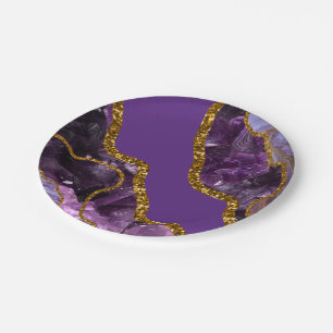 Plato De Papel Purpurina Geode de Agate Purple & Gold