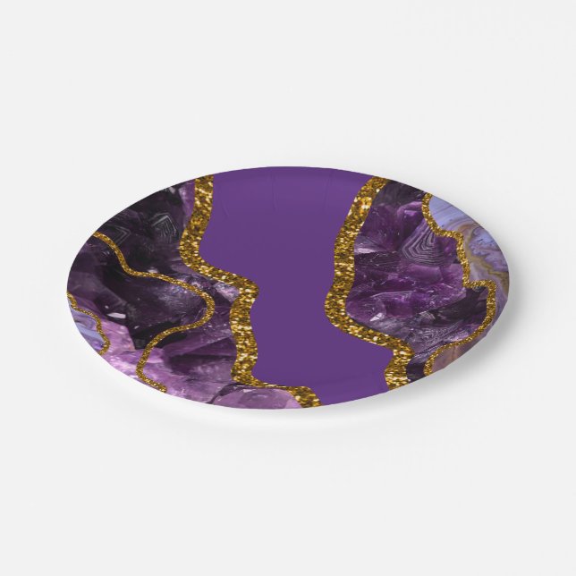 Plato De Papel Purpurina Geode de Agate Purple & Gold (Angular)