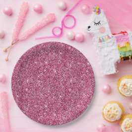 Plato De Papel Purpurina Girly Pink