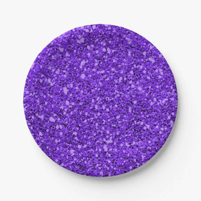 Plato De Papel Purpurina Glam Personalizado Fiesta de Purple Spar (Anverso)