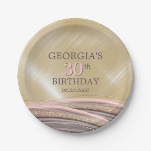 Plato De Papel Purpurina Glam Rosa Gold Cumpleaños