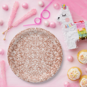 Plato De Papel Purpurina Glitzy Rosa Gold Cumpleaños