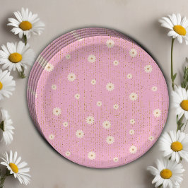 Plato De Papel Purpurina Golden Daisy Rosa Glow Baby Shower
