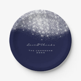 Plato De Papel Purpurina gris blanco Cumpleaños Marina Azul  16 B