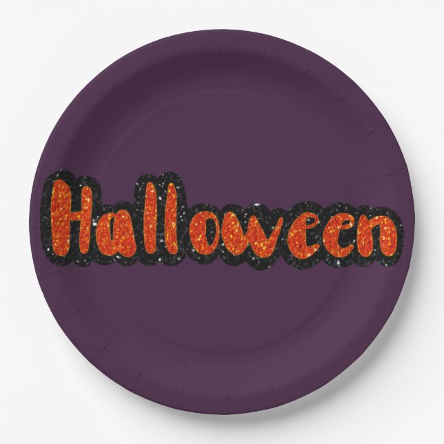 Plato De Papel Purpurina Halloween (Anverso)