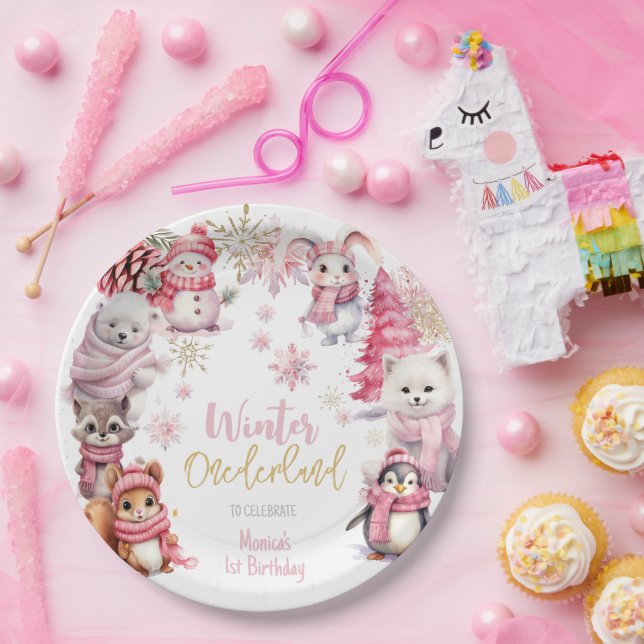 Plato De Papel Purpurina invierno onederland cumpleaños (Fiesta)