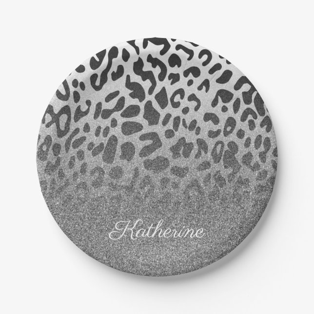 Plato De Papel Purpurina Leopard Print (Anverso)