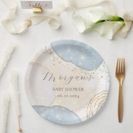 Plato De Papel Purpurina mágico Resumen Monograma Baby Shower