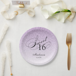 Plato De Papel Purpurina morado claro dulce 16 personalizado