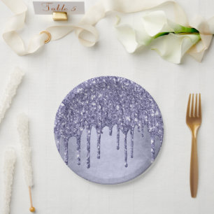 Plato De Papel Purpurina morado de goteo Vierta de hielo de lav