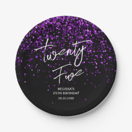 Plato De Papel Purpurina morado espumoso negro cualquier cumpleañ