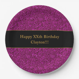 Plato De Papel Purpurina morado personalizado con fiesta de cumpl