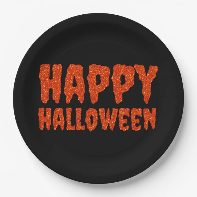Plato De Papel Purpurina naranja Feliz Placa de papel de Hallowee (Anverso)