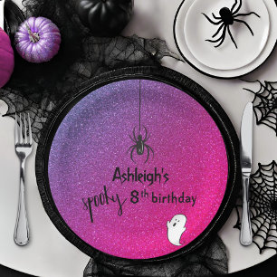 Plato De Papel Purpurina Ombre Spider Ghost Glam Halloween